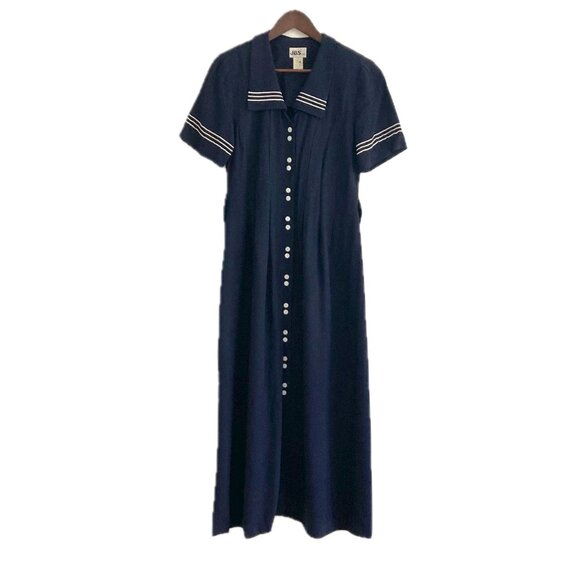 Vintage J.B.S Ltd 1980s-1990s Navy and White Midi Nautical Dress - Picture 3 of 4